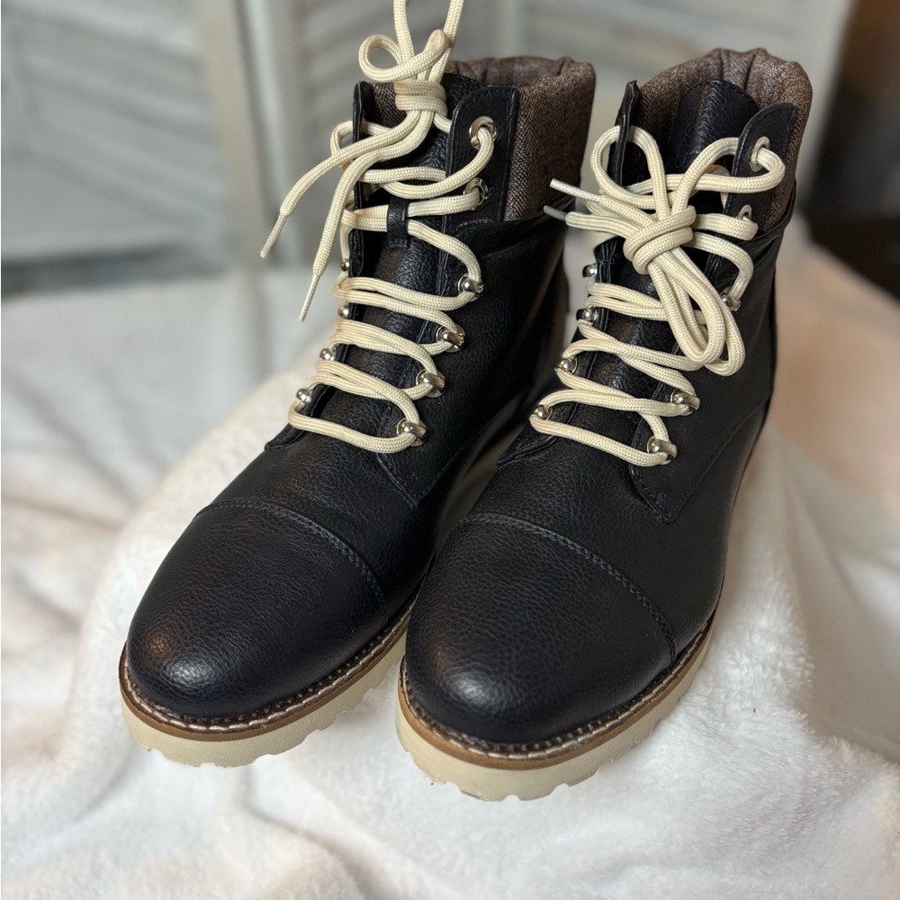 Nautica Boots Womens Size 9 Faylene Combat Blue Faux Leather Lace Up Ankle Top